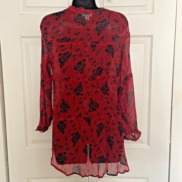 Sundance Shirt‎ Women Small Red Black Elodie Floral Popover Crinkle Whimsigoth - Picture 5 of 12